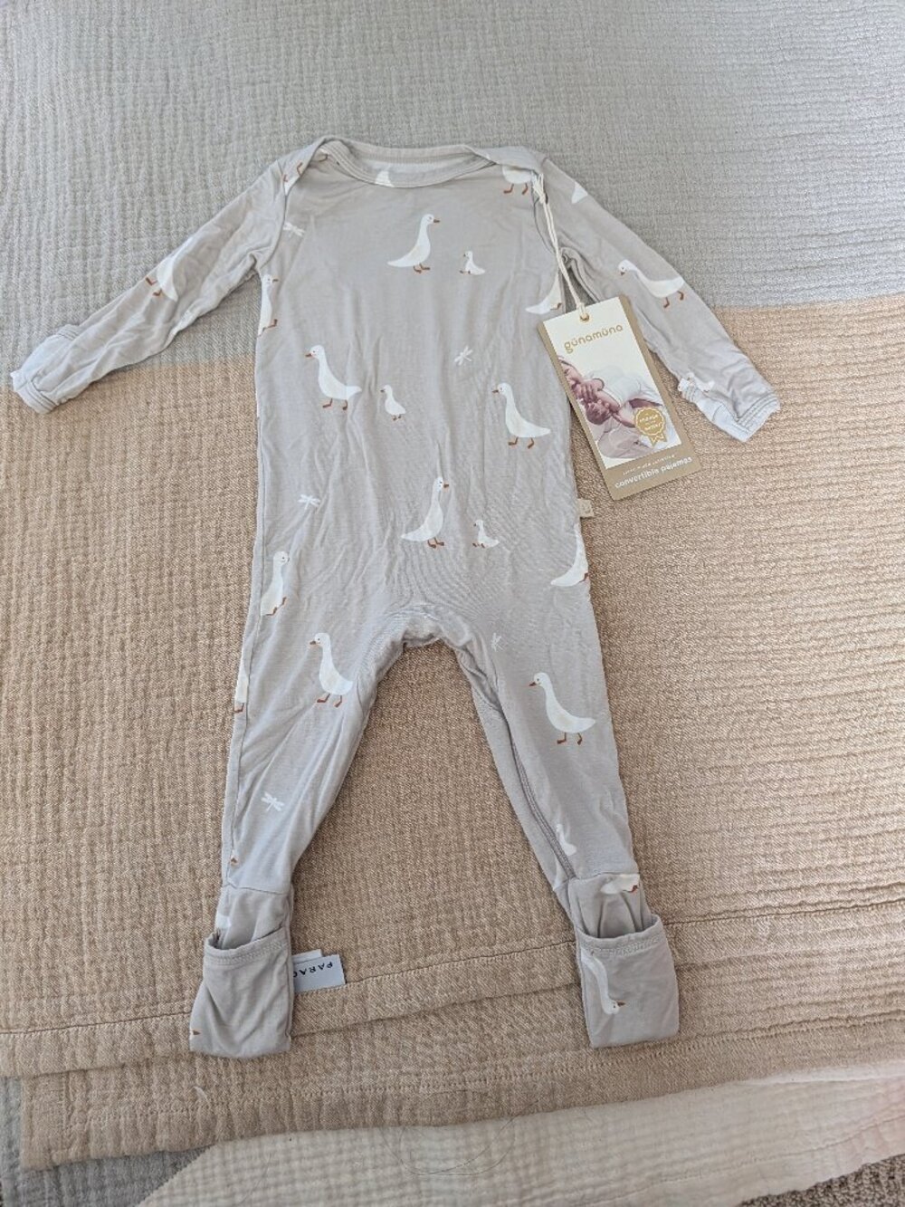 NWT Gunamuna Convertible Pajama, Goose, 6-9M